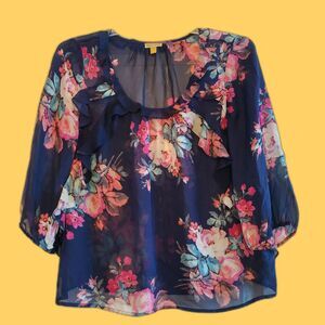 Anthropologie Leifsdottir Sheer Floral Top 12 Ruffles Cottagecore Bloomcore